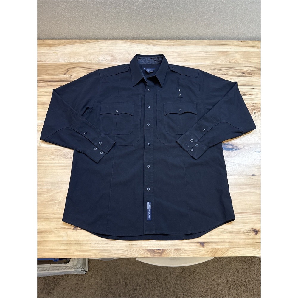 511 Tactical Shirt Mens Large Black Long Sleeve Button Up Solid Multi Pocket